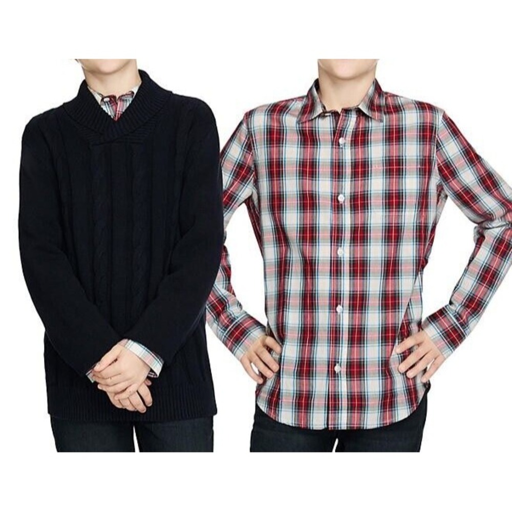 Gap Kids Boys Sweater Shirt Set Size S 6-7 Black Red Plaid Pullover 2-Pack